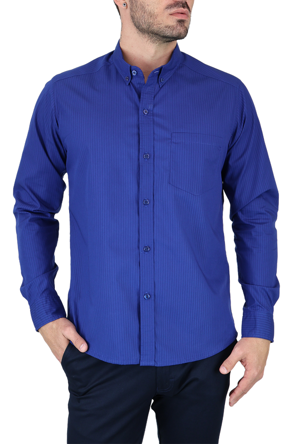 Camisa Manga Larga Color Azul Rey De Rayas Slim Fit Para Hombre